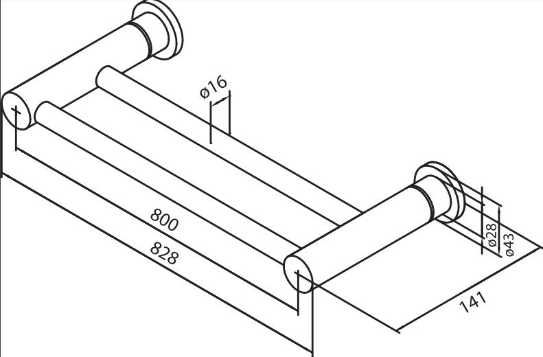 Kaksoispyyhetanko Damixa 828mm 4831555 Grafiitinharmaa, pvd